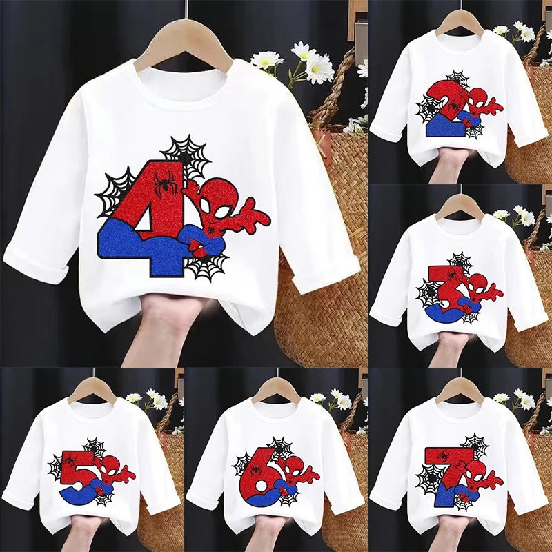 Baby Clothing Dividers - Neue Spider-Kind-T-Shirts mit langen Ärmeln, Cartoon-Geburtstagszahl-Print,